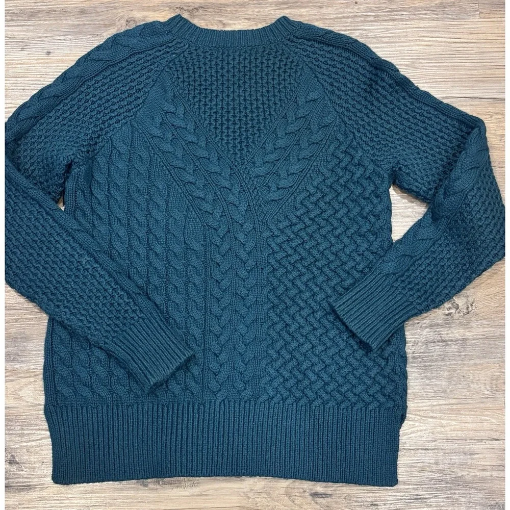 Banana Republic Cable Knit‎ Sweater Tunic Glen Green Merino Cotton Woman XS Cozy